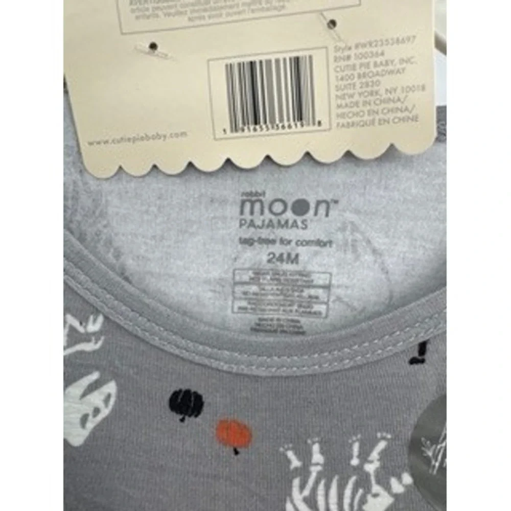 Rabbit Moon NEW Gray Dinosaur Skeleton Bamboo Pajama Set 3pc 24M Sleepwear